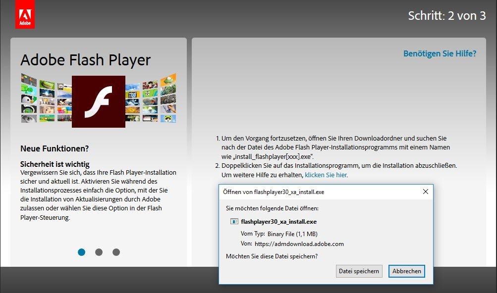Besuchen Sie die offizielle Adobe Flash Player-Website und überprüfen Sie, ob Sie die aktuellste Version installiert haben.
Wenn nicht, laden Sie die neueste Version herunter und installieren Sie sie.