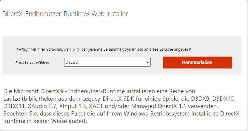DirectX-Endbenutzer-Runtimes installieren: Laden Sie die neueste Version der DirectX-Endbenutzer-Runtimes von der offiziellen Microsoft-Website herunter und installieren Sie sie, um fehlende oder beschädigte DirectX-Dateien zu ersetzen.
Neuinstallation des betroffenen Programms: Versuchen Sie, das Programm, das den d3dx9_43.dll-Fehler verursacht, neu zu installieren, da möglicherweise die Datei während der Installation beschädigt wurde.