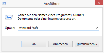 Drücken Sie die Windows-Taste + R, um das Ausführen-Dialogfeld zu öffnen.
Geben Sie winword.exe /safe ein, um Microsoft Word im abgesicherten Modus zu öffnen.