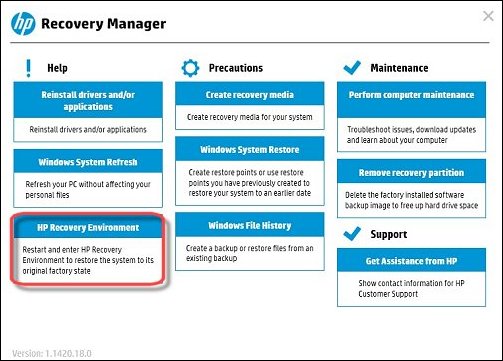 Erstellen eines Wiederherstellungsdatenträgers mit dem HP Recovery Manager
Wiederherstellung von Treibern und Anwendungen mit dem HP Recovery Manager