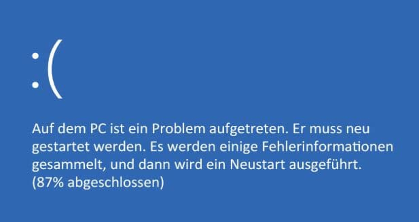Fehlermeldung: Ihr Computer zeigt eine Fehlermeldung an, nachdem das Windows Update abgeschlossen wurde.
Bluescreen: Beim Starten des Computers erscheint ein Bluescreen und das System kann nicht hochgefahren werden.