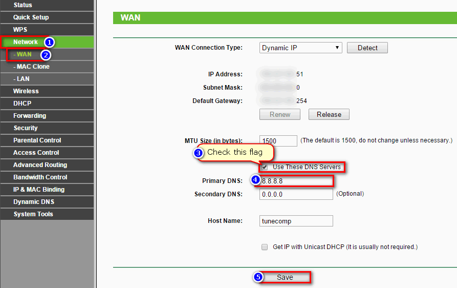 Geben Sie die präferierte DNS-Serveradresse ein (z. B. 8.8.8.8).
Geben Sie die alternative DNS-Serveradresse ein (z. B. 8.8.4.4).