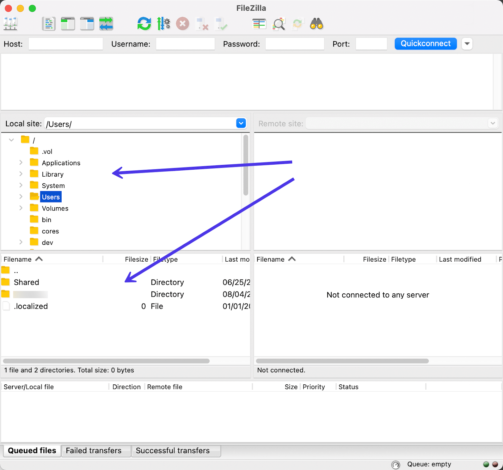 Im Bereich Lokaler Computer navigieren Sie zu dem Ordner, in dem sich die zu übertragende Datei befindet. Klicken Sie auf die entsprechende Datei, um sie auszuwählen.
Im Bereich Remote Computer navigieren Sie zu dem Zielordner, in den Sie die Datei übertragen möchten.