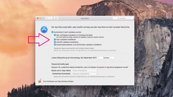Installieren Sie alle verfügbaren Updates für das Betriebssystem.
Starten Sie den Mac neu, wenn erforderlich.