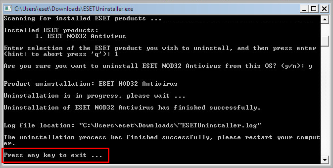 Laden Sie das offizielle ESET Uninstaller Tool von der ESET-Website herunter.
Führen Sie das heruntergeladene Tool aus und befolgen Sie die Anweisungen, um ESET NOD32 Antivirus zu entfernen.