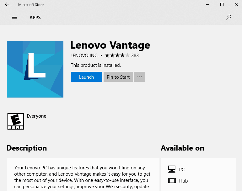 Öffnen Sie das Startmenü und suchen Sie nach Lenovo Vantage.
Starten Sie Lenovo Vantage und klicken Sie auf die Registerkarte Hardwareeinstellungen.