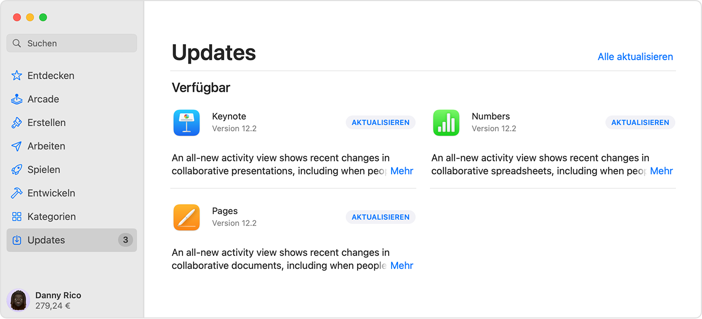 Öffnen Sie den App Store und klicken Sie auf Updates.
Suchen Sie nach Updates für Safari oder macOS.