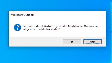 Starten Sie Outlook im abgesicherten Modus, indem Sie die Strg-Taste gedrückt halten und Outlook öffnen.
Gehen Sie zu Datei > Optionen > Erweitert, und klicken Sie auf Jetzt reparieren.
