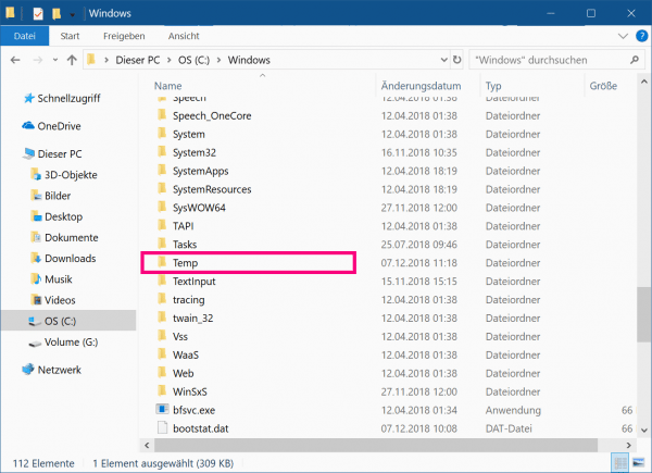 Temporäre Dateien manuell löschen
Windows Temp Ordner leeren