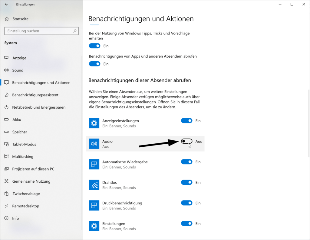 Überprüfen Sie die Benachrichtigungseinstellungen in Windows 10
Stellen Sie sicher, dass die Benachrichtigungsoptionen aktiviert sind