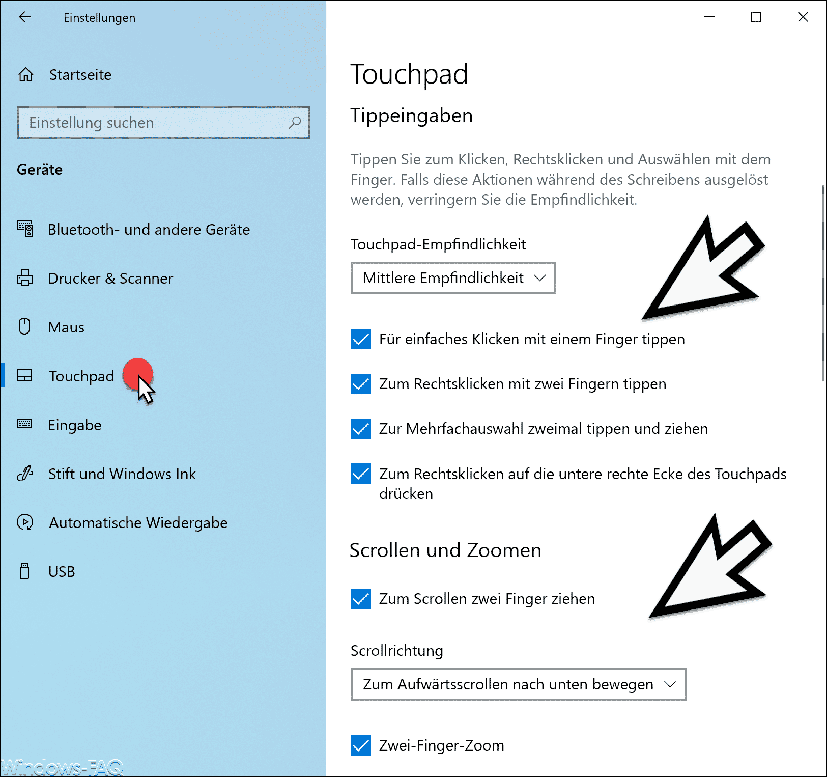 Überprüfen Sie die Touchpad-Einstellungen in den Windows 10 Systemeinstellungen.
Stellen Sie sicher, dass das Touchpad aktiviert ist.