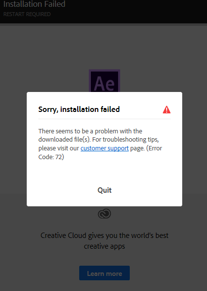 Ursachen für den After Effects Fehler 48 72
Probleme bei der Installation von Adobe Creative Cloud