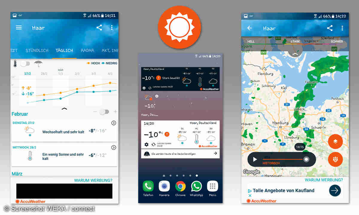 Verlässliche Warnungen: Accuweather warnt frühzeitig vor Unwettern und anderen Wettergefahren.
Mobile App: Die Accuweather-App ist eine der besten Wetter-Apps auf dem Markt.