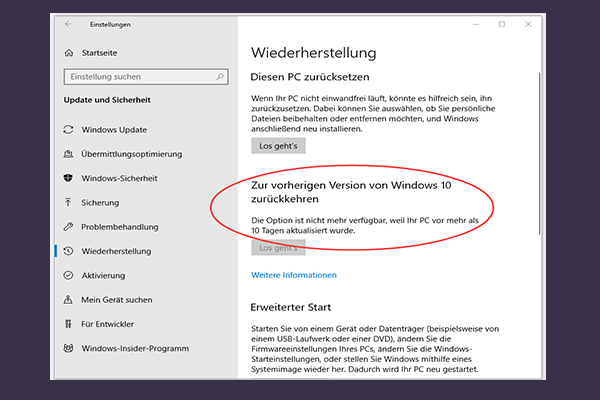 Welche Optionen habe ich, um auf eine vorherige Windows-Version zurückzugehen?
Was sollte ich tun, wenn das Windows 10 Update dauerhaft hängen bleibt?