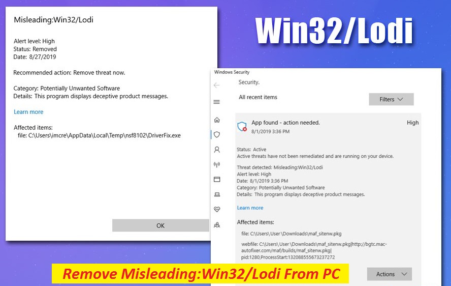 Win32/Lodi ist ein irreführendes und unerwünschtes Programm.
Es infiltriert den Computer ohne Zustimmung des Benutzers.